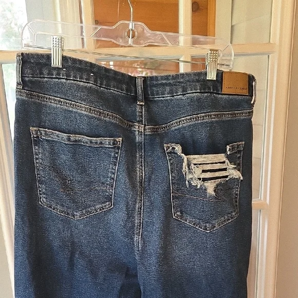 American Eagle Outfitters Women's High Rise Ripped Blue Jeans - Picture 3 of 8